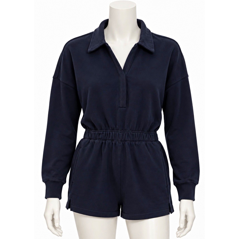 ABERCROMBIE & Fitch Women's Navy Fleece Cotton Collared Romper Small Petite